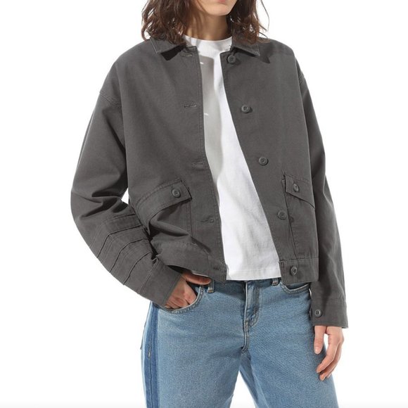 VANS Womens Size VN0A4SCK1O7 Sophie Jacket Asphalt Gray 100% Cotton Canvas Shirt - Picture 3 of 7
